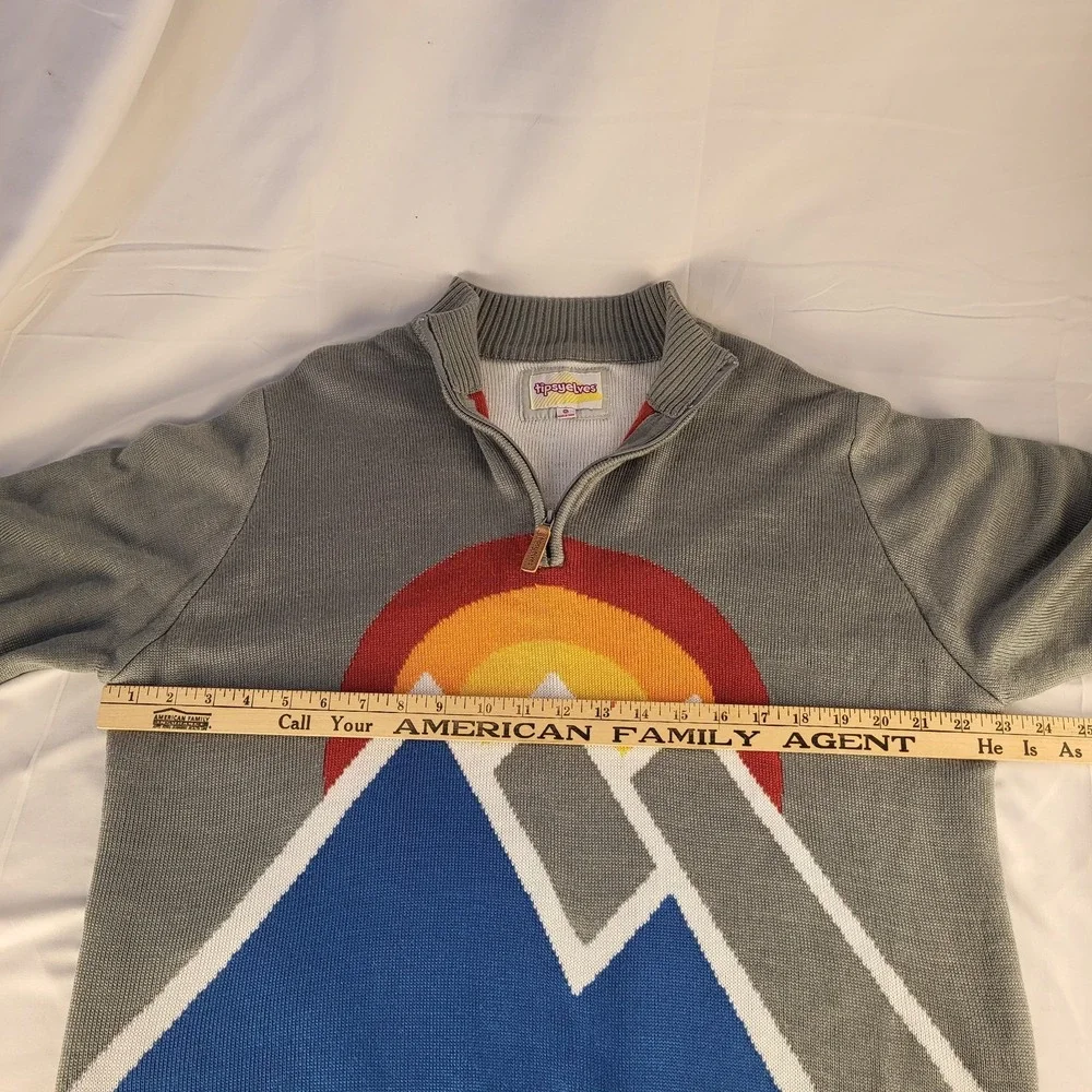 Tipsy Elves Mens XL Quarter Zip Sweater Blue Mountain Sunrise